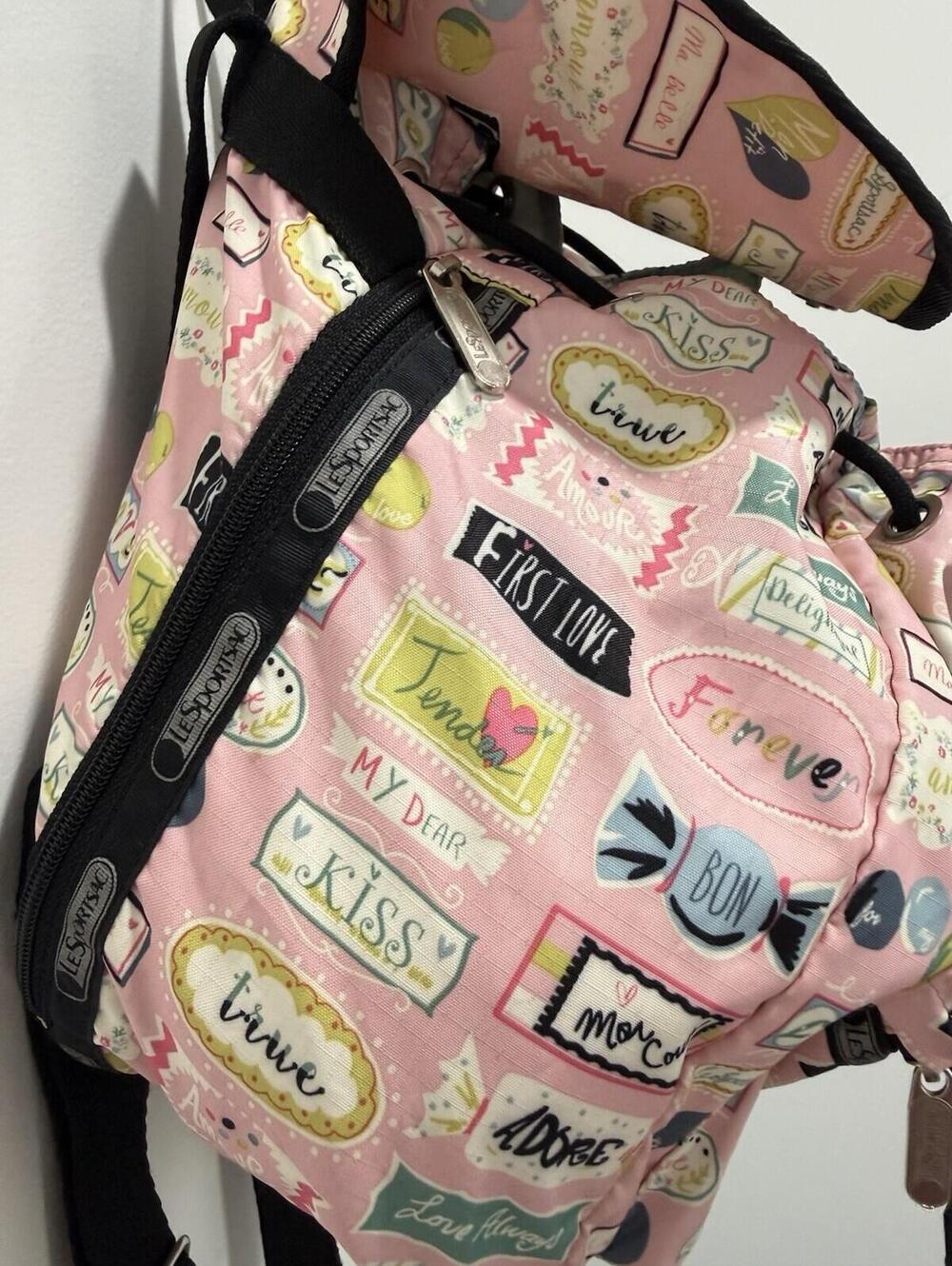LeSportsac Mini Backpack Pink Love Print Drawstring Multicolor Bag Sweet Talk - Picture 11 of 13